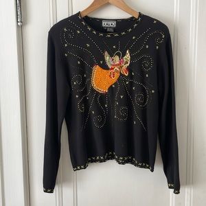 Ugly Holiday Sweater with Sequin Angel and Shoulder Pads, Size Medium